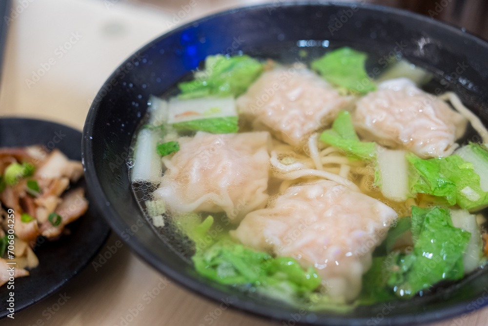 Prawn dumpling noodles soup with vegetable Prawn dumpling noodles soup with vegetable