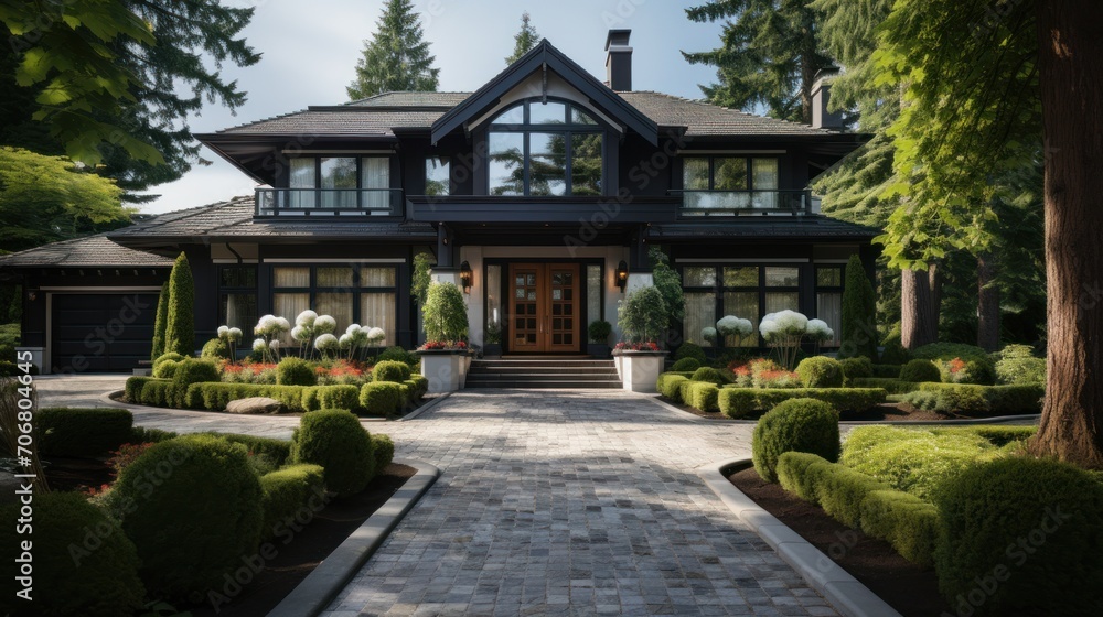front view of a modern and luxurious suburban house front view of a modern and luxurious suburban house