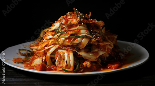big portion of kimchi in white plate. homemade kimchi