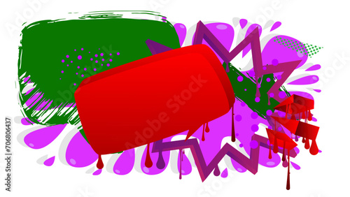 Purple, red, green graffiti speech bubble. Abstract modern Messaging sign street art decoration, Discussion icon performed in urban painting style.