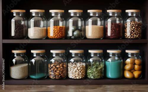 Set of Spices and dried foods in jars with lids
