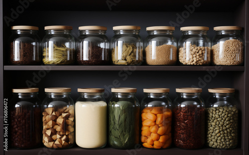 Set of Spices and dried foods in jars with lids