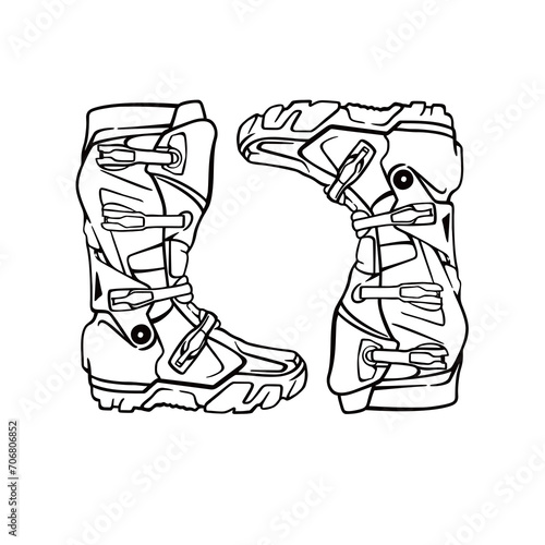 line art motocross shoes vector illustration