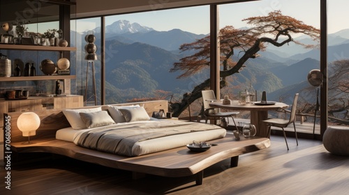 modern Japanese style luxury bedroom.