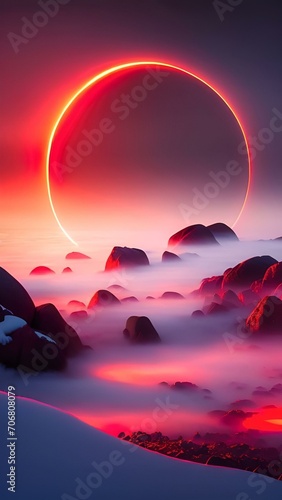 sunset in the mountains.A fiery sunset gradient blending orange and magenta.