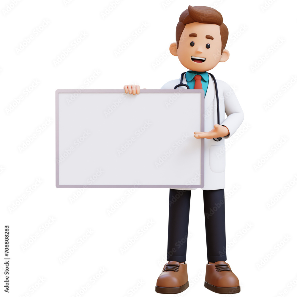 3D Doctor Character Holding Empty Placard. Suitable for Medical content 3D Doctor Character Holding Empty Placard. Suitable for Medical content