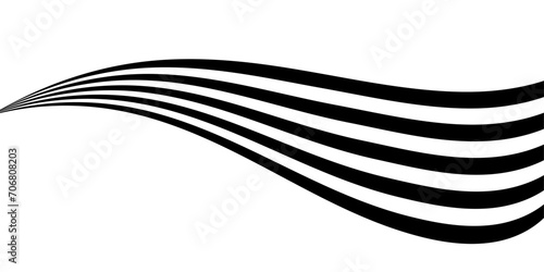 Black on white abstract perspective wave and stright line stripes with 3d dimensional effect isolated on white. 