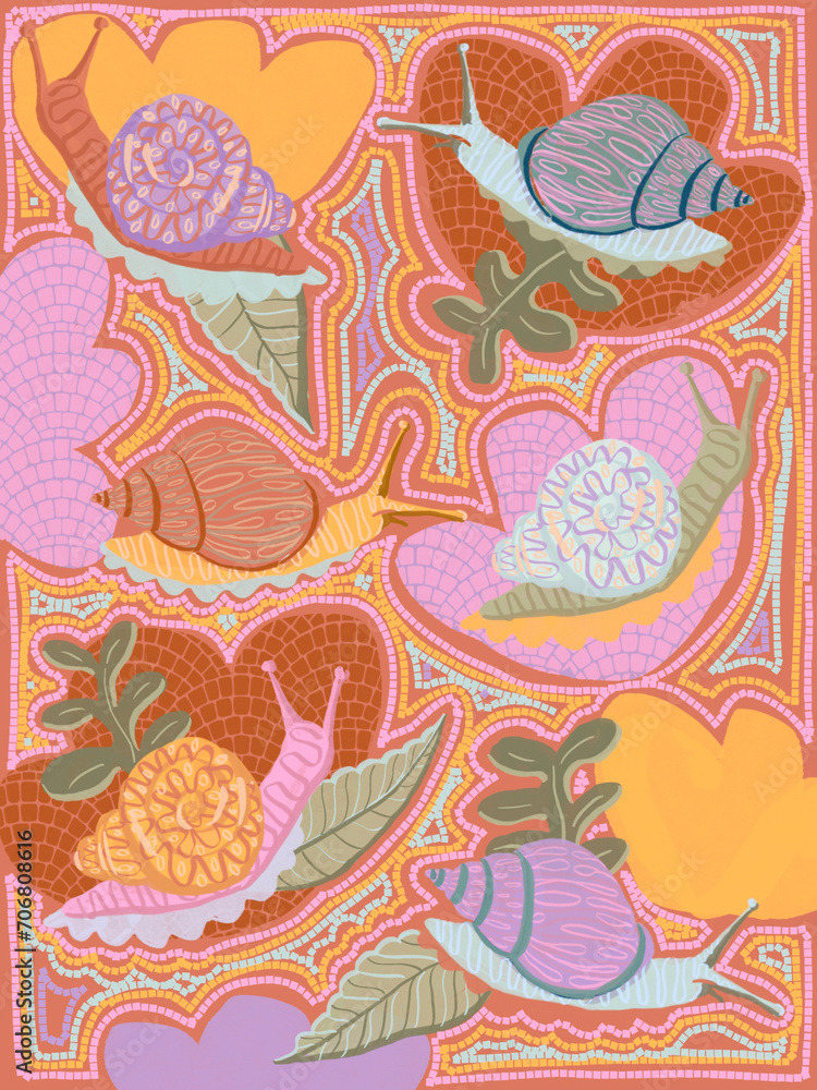 Naklejka premium Snails and Shells Pattern