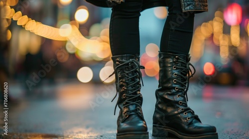 Creating a fashionforward look with a vintage leather jacket, a comfortable organic cotton black tee, and ecofriendly boots made from recycled materials.