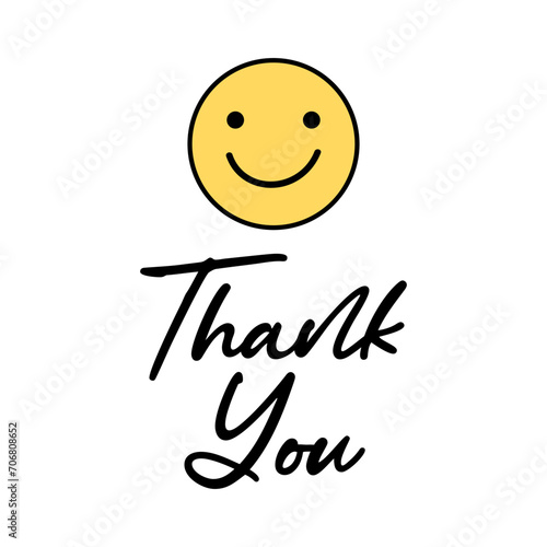 Thank you text with happy smiley face vector on white background