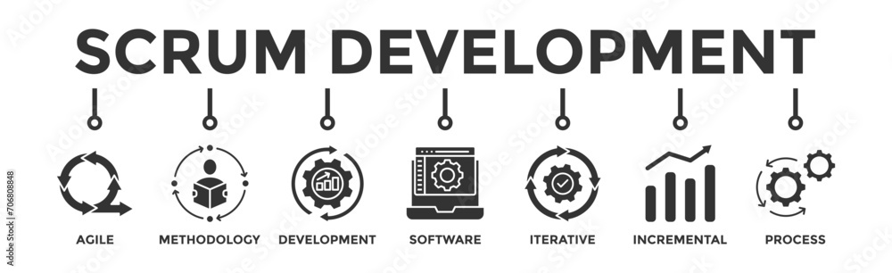 Scrum development banner web icon vector illustration concept with icon of agile, methodology, development, software, iterative, incremental and process Scrum development banner web icon vector illustration concept with icon of agile, methodology, development, software, iterative, incremental and process