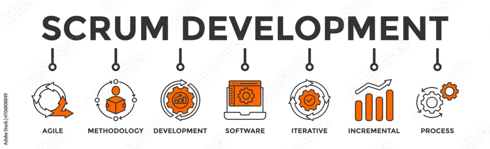 Scrum development banner web icon vector illustration concept with icon of agile, methodology, development, software, iterative, incremental and process Scrum development banner web icon vector illustration concept with icon of agile, methodology, development, software, iterative, incremental and process