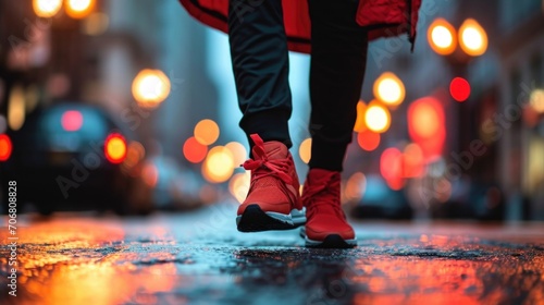 Urban adventure Stand out in the city with this fiery red sneaker, black jogger, and red windbreaker combo a fashionforward and functional outfit for exploring the urban landscape.
