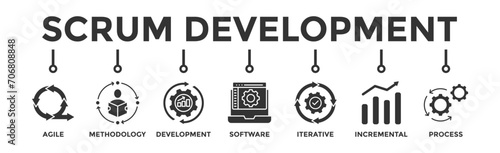 Scrum development banner web icon vector illustration concept with icon of agile, methodology, development, software, iterative, incremental and process