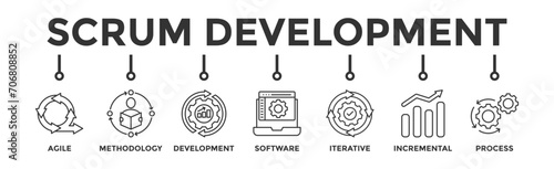 Scrum development banner web icon vector illustration concept with icon of agile, methodology, development, software, iterative, incremental and process