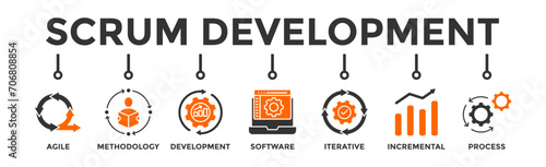 Scrum development banner web icon vector illustration concept with icon of agile, methodology, development, software, iterative, incremental and process
