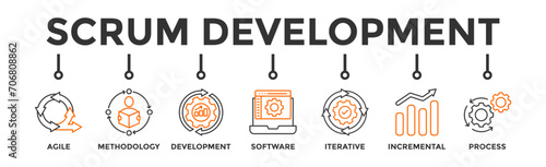 Scrum development banner web icon vector illustration concept with icon of agile, methodology, development, software, iterative, incremental and process