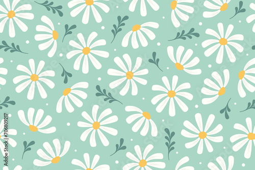 Chamomile flowers seamless pattern. Floral background, wrapping paper, wallpaper.