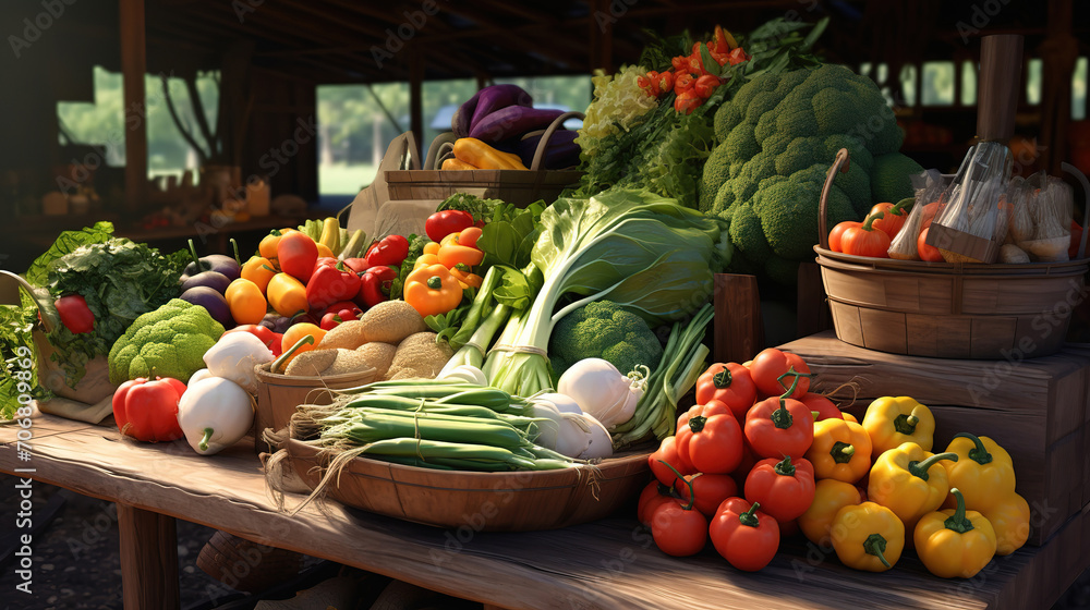 Healthy Some vegetables in a basket under sunlight