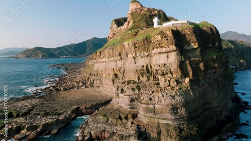 Aerial view of Bitou Cape  Lighthouse in Taiwan. photo