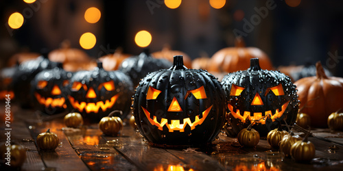 Halloween decorations with light and bokeh background. Halloween theme