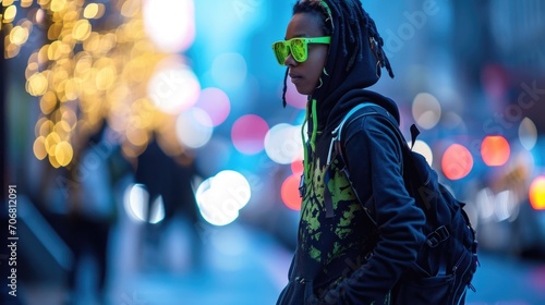 Urban edge Channel your inner city vibes with these standout neon green sunglasses, a edgy black and green graphic hoodie, and streetstyled black cargo pants.