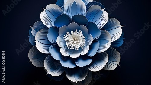 blueprint blossom. A blossom where each petal is a different blueprint in paper art style photo