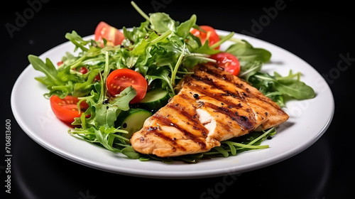 Tasteful Chicken breast with fresh salad - arugula and tomato