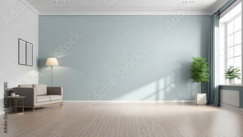 Room interior empty space background mockup, sunlight and shadows room walls, cozy summer warm room with sunlight and leaves shadows