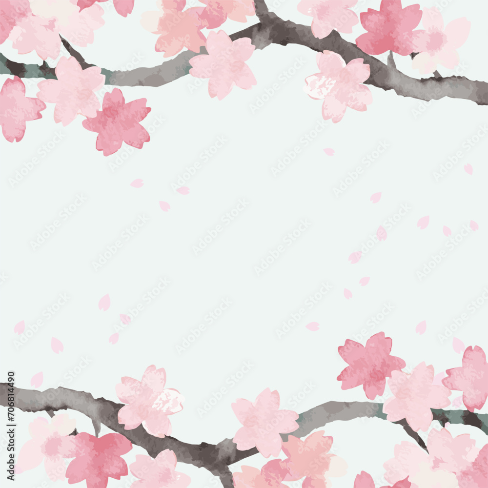 春　フレーム　桜　さくら　サクラ　花　水彩　背景　コピースペース　イラスト素材