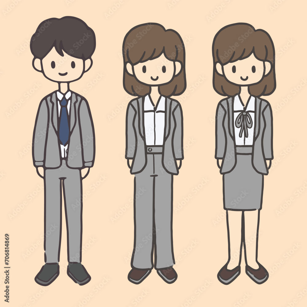 A charming vector illustration of a man and a woman in relaxed suits. A charming vector illustration of a man and a woman in relaxed suits.