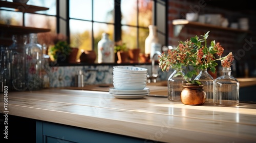 blurred view of kitchen interior