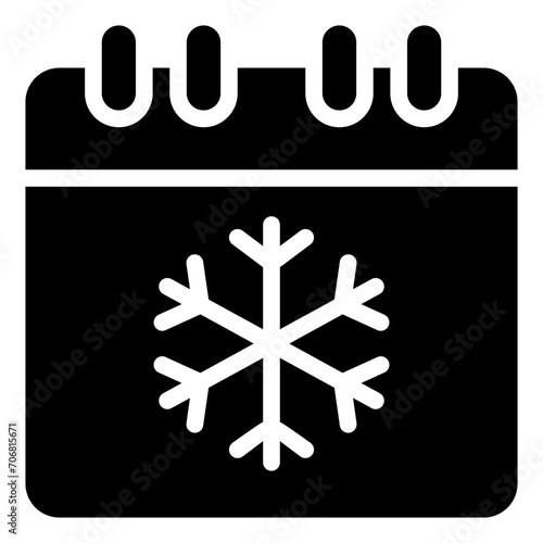  Calendar, Winter, Snowflake, Date, Season Icon, Glyph style icon vector illustration, Suitable for website, mobile app, print, presentation, infographic and any other project.