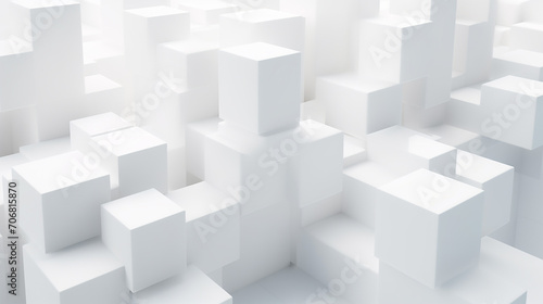 3d stacked cubes. column of white cubes. geometric shape background