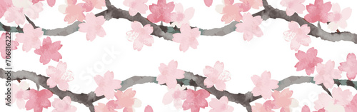 バナー 春 フレーム 桜 さくら サクラ 花 水彩 背景 コピースペース イラスト素材
