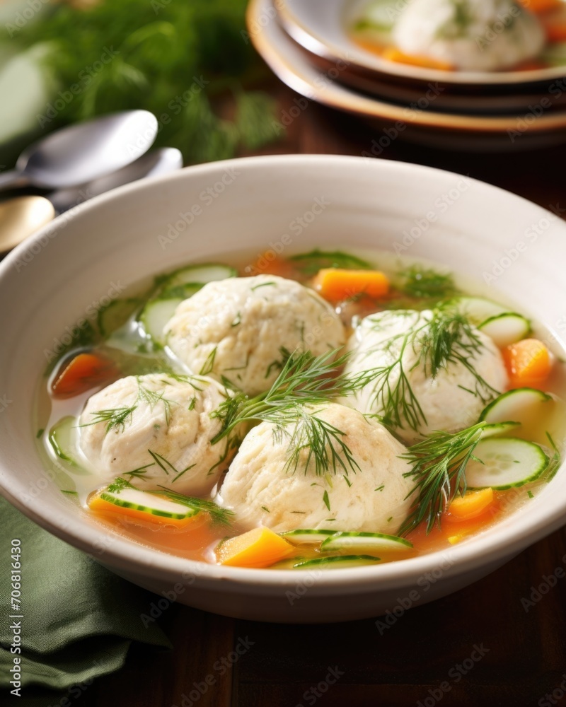 In this hearty creation, soft, pillowy matzo balls embrace a soulsatisfying chicken broth that showcases subtle hints of onions, carrots, and dill, making each sful a taste of pure bliss. In this hearty creation, soft, pillowy matzo balls embrace a soulsatisfying chicken broth that showcases subtle hints of onions, carrots, and dill, making each sful a taste of pure bliss.