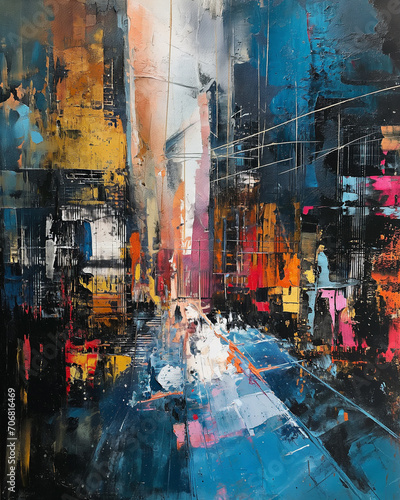 abstract city life painting
