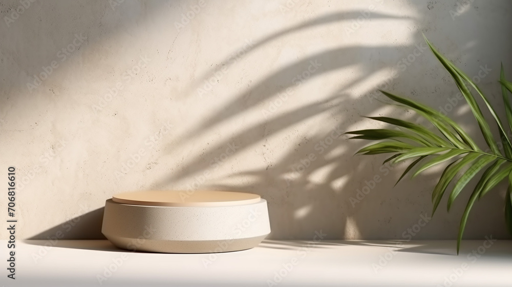 blank beige curve concrete counter podium with texture soft sunlight leaf shadow blank beige curve concrete counter podium with texture soft sunlight leaf shadow