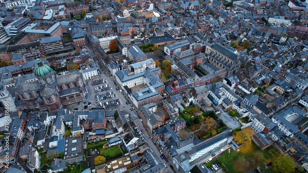 Aerial around the old town of Namur in Belgium on a cloudy afternoon in autumn Aerial around the old town of Namur in Belgium on a cloudy afternoon in autumn