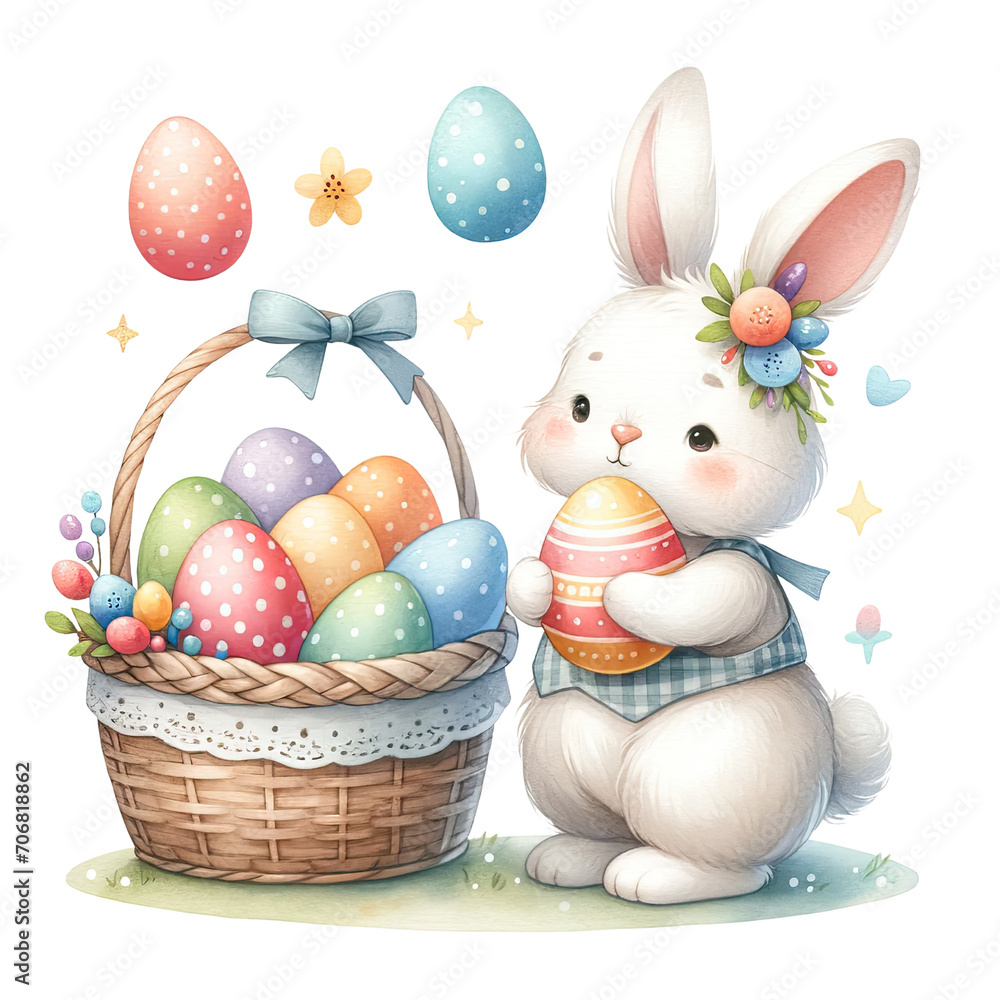 Easter Bunny Clipart, Cute Rabbit Illustration for Spring Holiday Decor