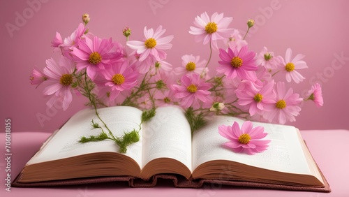 book with pink flower