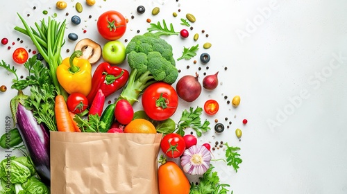 Delivery healthy food background. Healthy vegan vegetarian food in paper bag vegetables