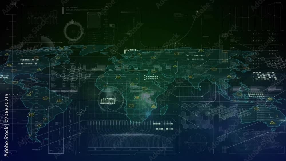 Animation of financial data processing over world map