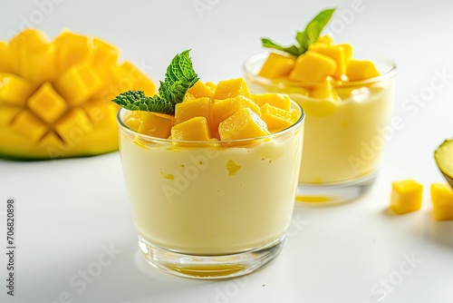 Creamy Mango Sago Dessert isolated on white background