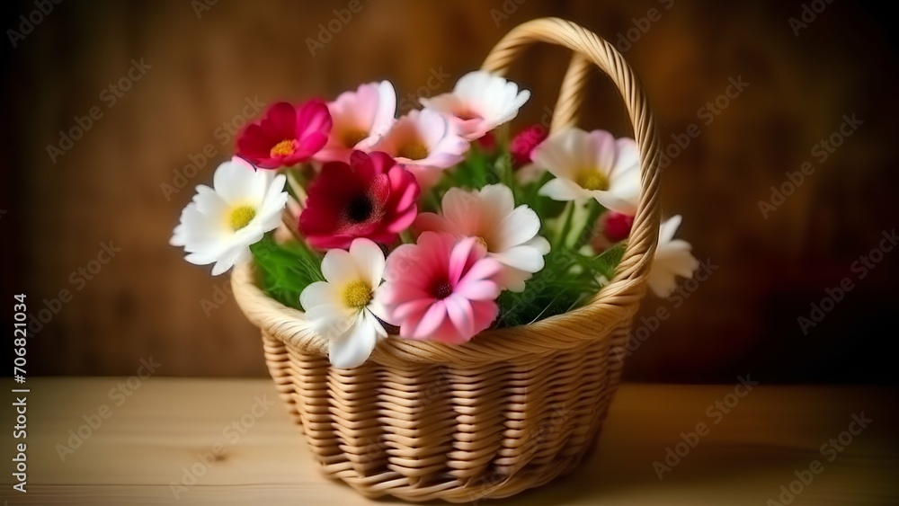 bouquet of tulips in basket