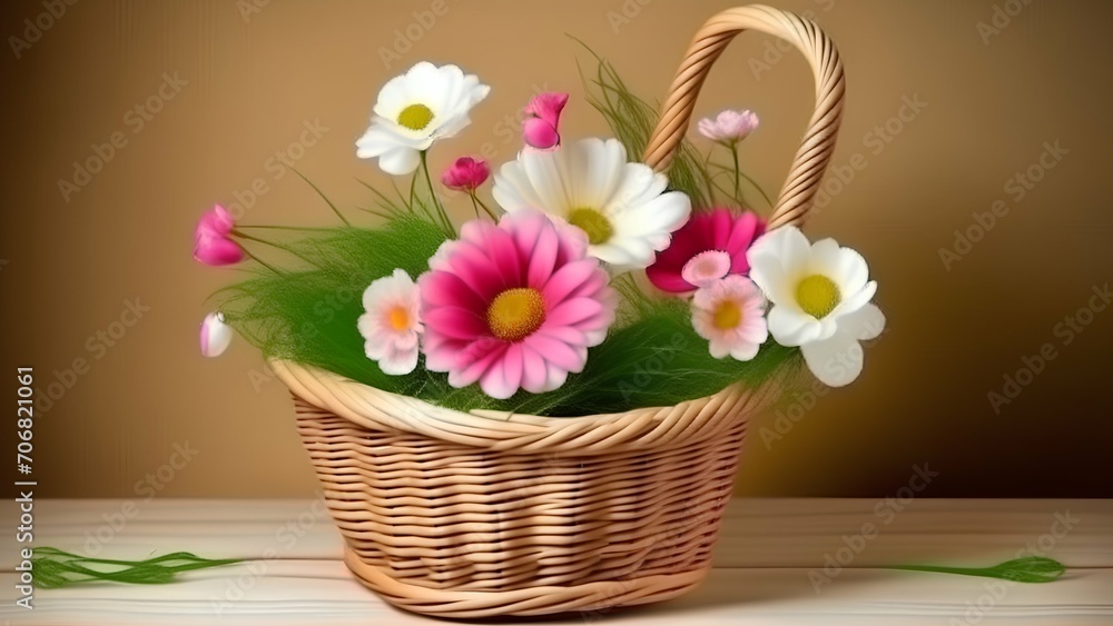 Obraz premium bouquet of tulips in basket