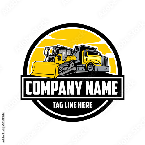 construction machine, bulldozer, truck company  logo vector image