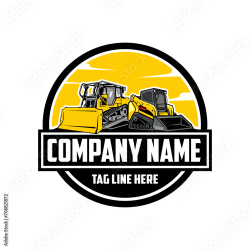 construction machine  Skid steer loader  bulldozer company  logo vector image