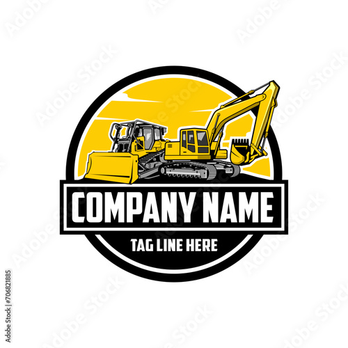 construction machine  bulldozer  Exavator company  logo vector image