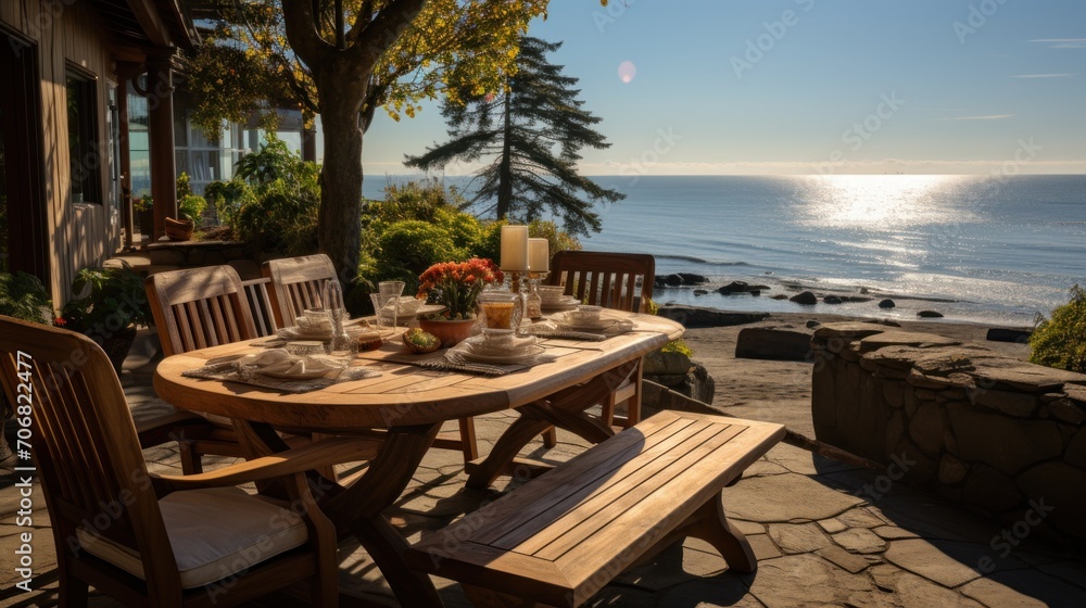 romantic outdoor dining area with beach views